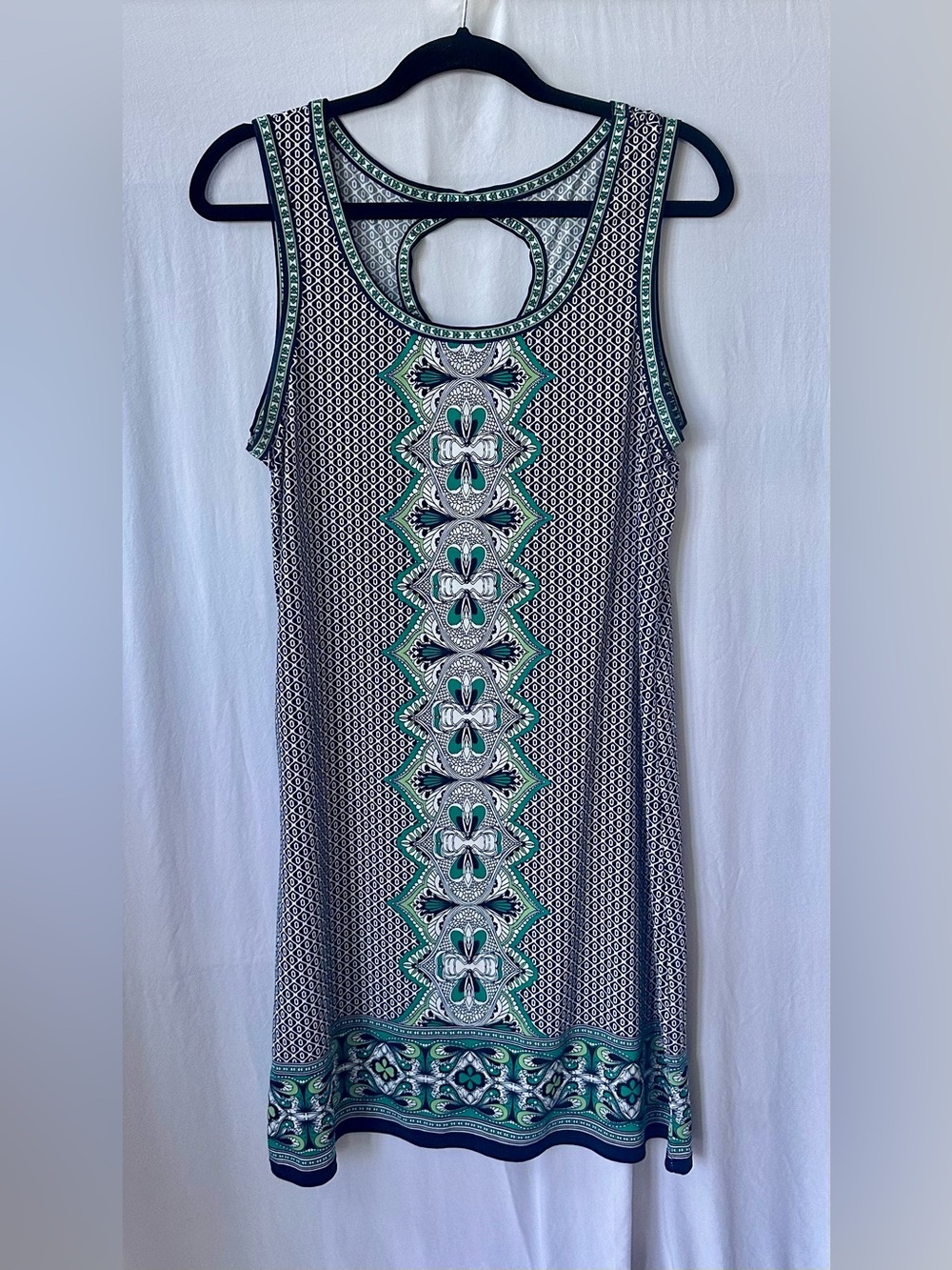 Max Studio Navy and Teal Sleeveless Geometric Midi Dress